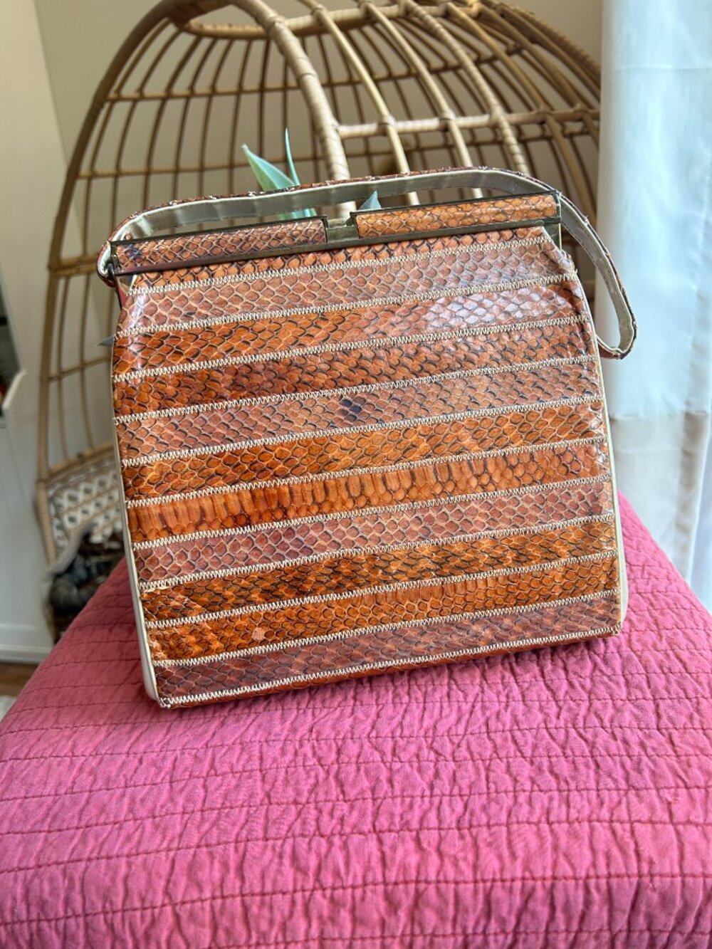 Vintage snake and lizard skin handbag (late 60's style) - Picture 6 of 14